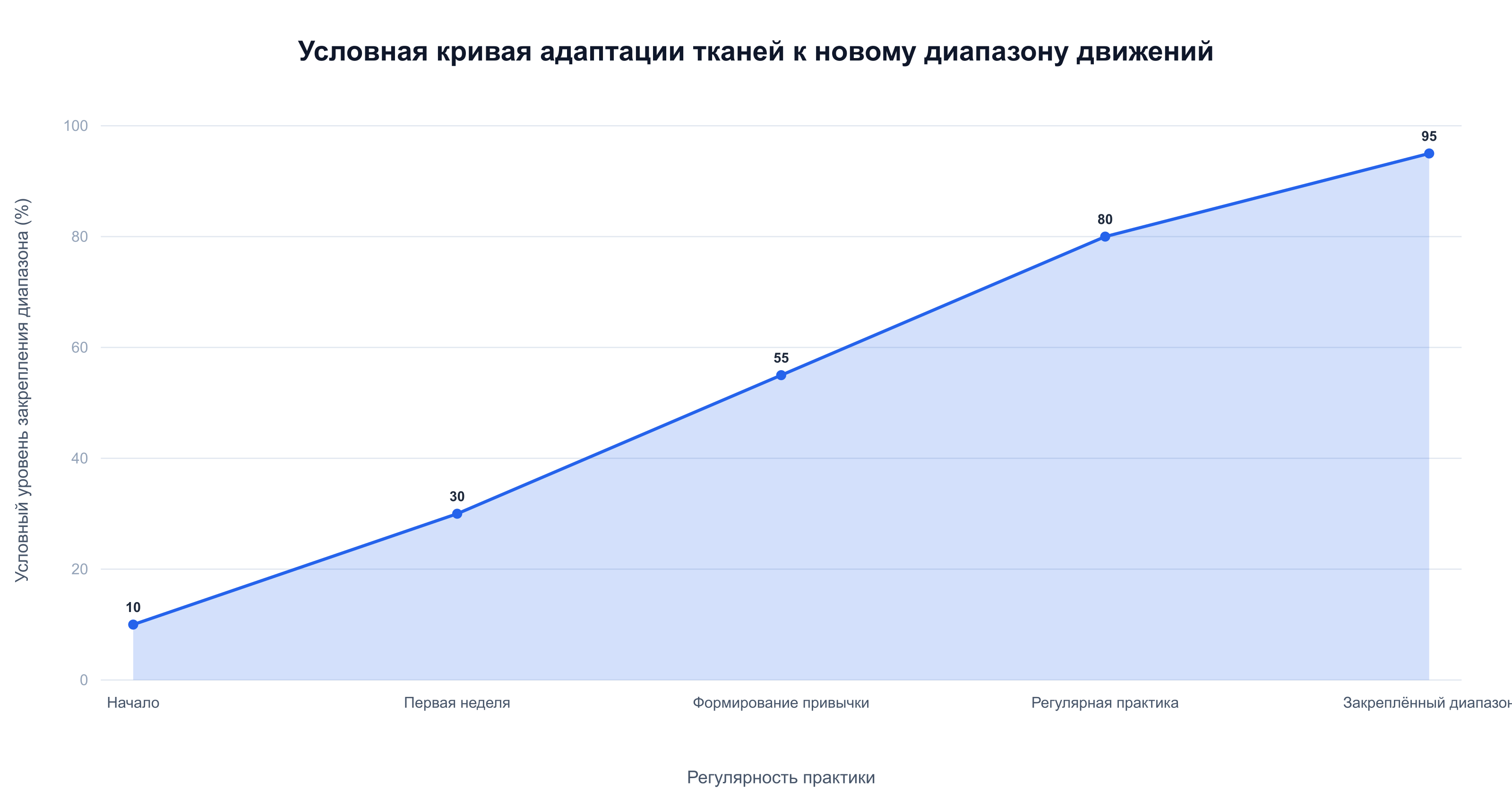 Условная иллюстрация: чем регулярнее практика, тем прочнее закрепляется новый диапазон движений